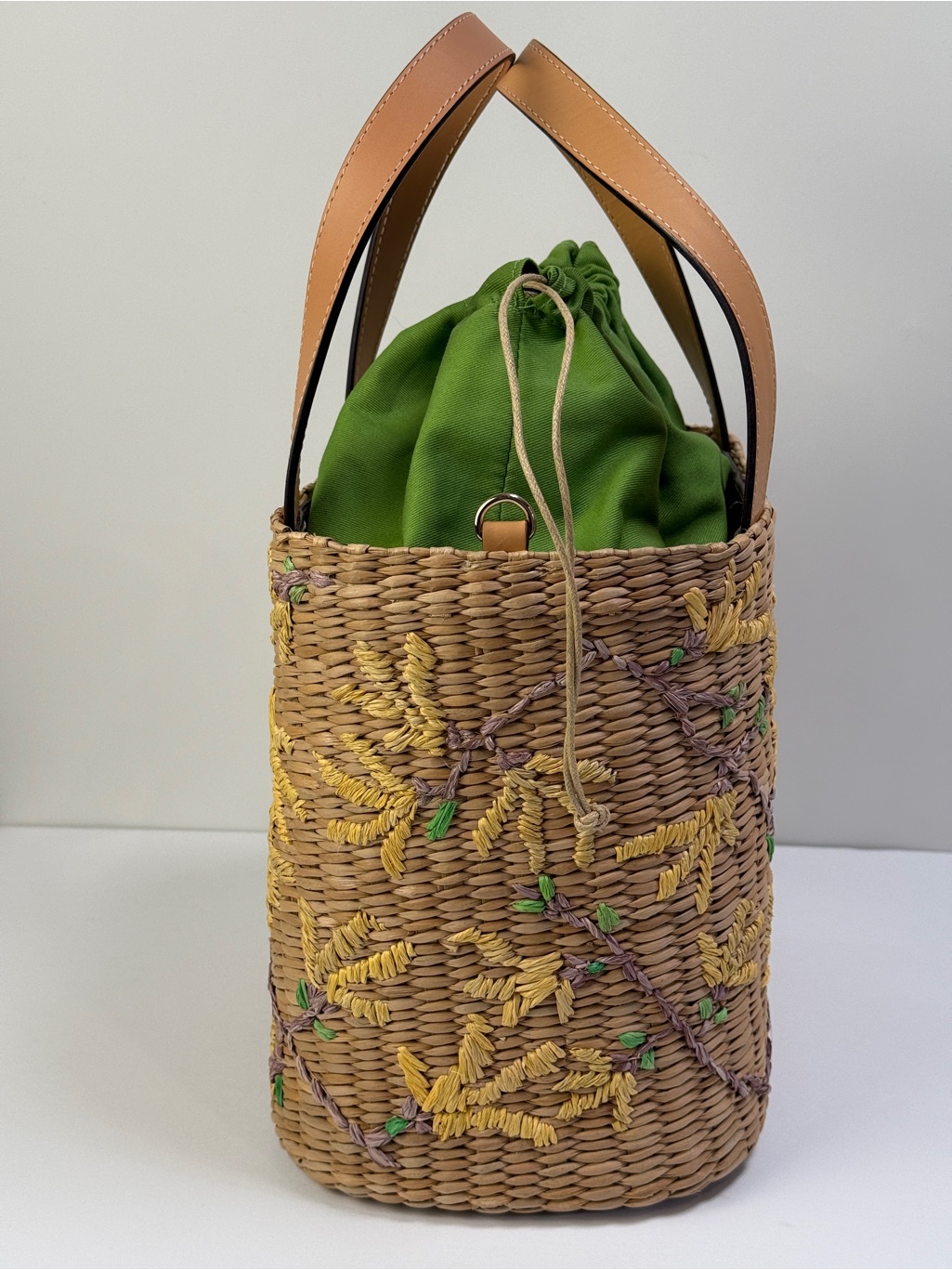 Frances Valentine Tall Woven Bucket Bag Forsythia Spring Flowers Katenwt — image 3 of 8